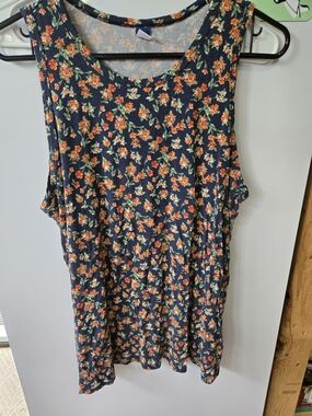 Old Navy Navy Floral Tank Top with Orange Flowers